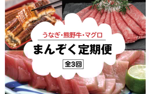 【3か月定期便】まんぞく定期便!うなぎ・高級和牛・マグロ 人気返礼品を3回お届け♪【tkb104】