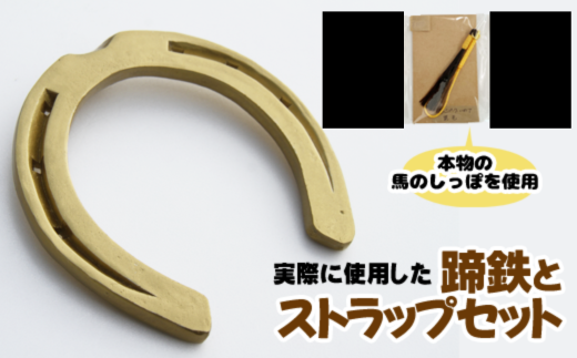 蹄鉄 ( 鉄製 ゴールド )& 馬のしっぽの毛 ストラップ ( 栗毛 ) 【馬っこパーク・いわて】/ てい鉄 さび止め 錆止め サビ止め 金 金色 鉄 加工 馬毛 尻尾 幸運 開運 厄除け 魔除け アイテム 本物 インテリア アクセサリー おすすめ