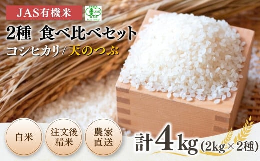 JAS有機米 コシヒカリ 天のつぶ 食べ比べセット 白米 4kg (2kg×2種) 令和7年産 新米 | 精米 有機米 米 コメ 福島県産 根本有機農園