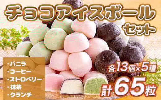 A002 チョコアイスボールセット(65粒入) 5種類×13個 バニラ ストロベリー コーヒー クランチ 抹茶