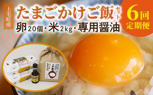 【定期便】上毛町産の「たまごかけご飯セット」(卵20個・米2kg・専用醤油)6回(毎月)コース 06T-006