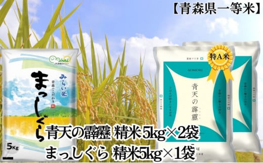 「令和6年産」青天の霹靂 精米5kg×2袋・まっしぐら 精米5kg×1袋 計15kg【青森県産 一等米】