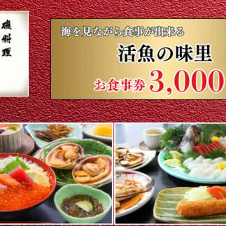 食事券 3000円 磯料理 海のみさと 海鮮 海鮮丼 磯料理 宴会 オーシャンビュー レストラン イクラ しらす丼 大あさり さざえ えびフライ 南知多 愛知
