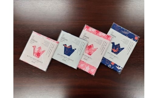 折り鶴再生手拭いハンカチ、折り鶴再生手拭い詰め合わせ