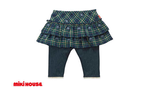 [ミキハウス]チェックスカート付き8分丈パンツ[紺・100cm](48-13)こども 子ども服 子ども 子供 子供服 播州織 mikihouse ミキハウス