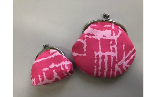 11-29 《1点モノ》播州織 ジャカード生地がま口ポーチ 大小2点セット【FUJI GAUZE】 ピンク