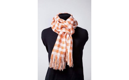 糸から日本製、旧式織機でかたこと織り上げたサラッと涼やかラミーコットンストール（オレンジ）| ショール コットン 麻 洗濯可能 送料無料 東京 八王子