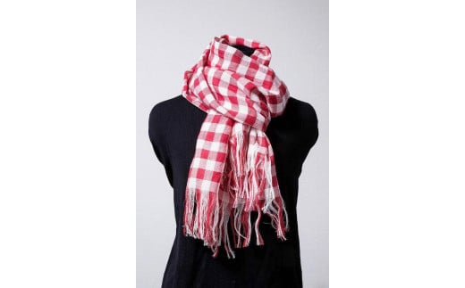 糸から日本製、旧式織機でかたこと織り上げたサラッと涼やかラミーコットンストール（レッド）|  ショール コットン 麻 洗濯可能 送料無料 東京 八王子