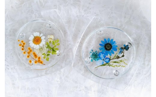 【Art grace】ノースポールのハーバリウムコースター 2枚セット | ハーバリウム コースター おしゃれ 食器 送料無料 東京 八王子