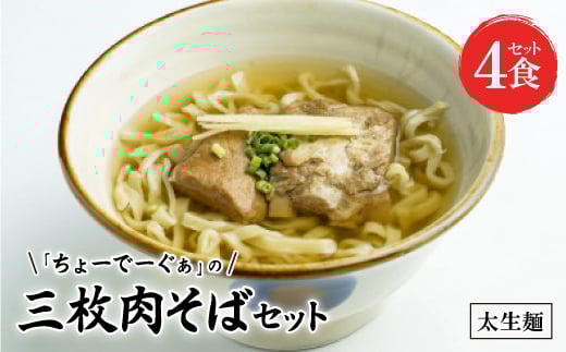 〈太生麺〉ちょーでーぐぁ 沖縄そば(三枚肉)4食セット【1522921】