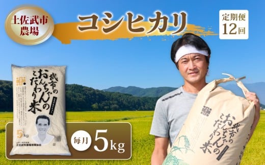 【お米定期便】 【12回】 令和7年度 コシヒカリ 数量限定 各5キロ 米 コメ 減農薬栽培 お米 精米 早場米 新米 ご飯 おにぎり こめ 白米 低化学肥料 高知県 南国市