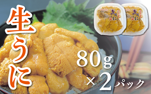 【令和8年発送】先行予約【水揚げしたその日に出荷】生うに 80g×2パック 計160g ミョウバン不使用 無添加 塩水うに
