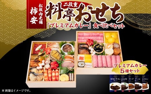【2025年12月31日着】松阪肉老舗 柿安 料亭おせち 二段重 「プレミアムカレー」食べ比べ セット ／ おせち お節 カレー グルメ 2026 正月 お祝い 新春 迎春 詰め合わせ