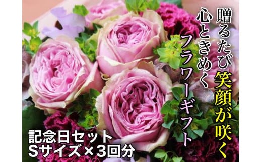 お花ちゃん生花店 季節のフラワーアレンジメント~記念日セット~(全3回) Sサイズ k_10