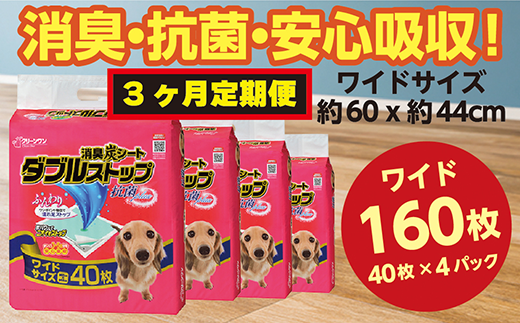 295【3ヶ月連続お届け】定期便 3回 消臭シート ダブルストップ ワイド 40枚×4袋 クリーンワン ペットシーツ 犬用 消臭 抗菌 炭シート ペットシート
