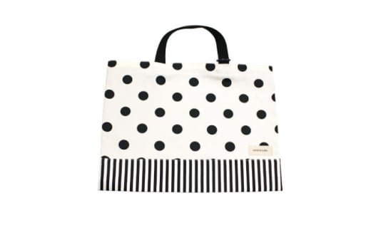 日本製 人気レッスンバッグ 白地水玉×ストライプ【1572969】