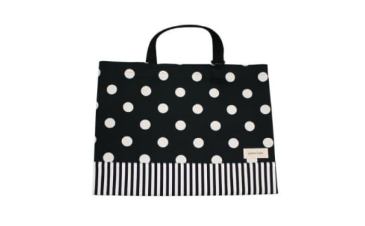 日本製 人気レッスンバッグ 黒地水玉×ストライプ【1573009】