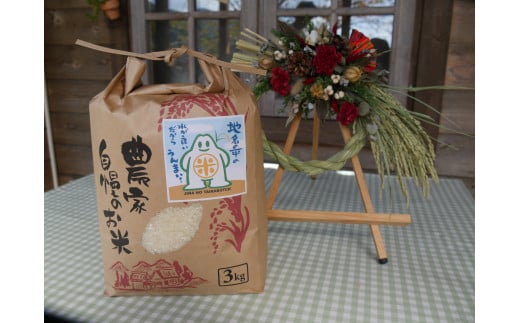 11-74 お米 新米 / 地名の平の自慢のお米 ３kgと稲穂のリースセット