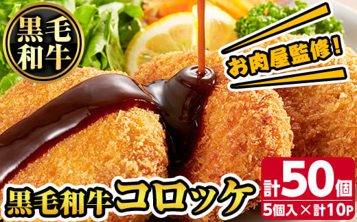 s317 お肉屋監修!黒毛和牛使用コロッケ(計50個・5個×10P) 鹿児島 九州産 黒毛和牛 牛肉 コロッケ 惣菜 お弁当【カミチク】