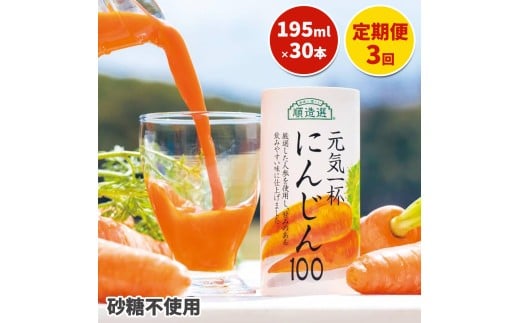[定期便／3ヶ月] 果汁100% 元気一杯 にんじん100 195g×30本×3回 (合計90本) 順造選｜無添加 無塩 健康 人参 ジュース ドリンク カロテン 長期保存 [0463]