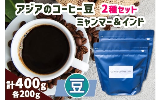 《豆》アジアのコーヒー豆 200g×2種 (ミャンマー＆インド)｜自家 焙煎 珈琲 ドリップ 豆粉 珍しい オススメ 飲み比べ ギフト 袖ケ浦 [0450ch]