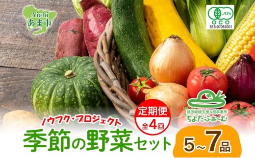 【全4回 2月・5月・8月・11月】 定期便 季節の野菜 詰め合わせ ノウフク 冷蔵便 就労支援 セット 詰合せ 農福 農福JAS 無農薬 有機JAS 有機栽培 オーガニック 野菜 新鮮 料理 旬 季節 無農薬 千代田ファーム 愛知県 あま市