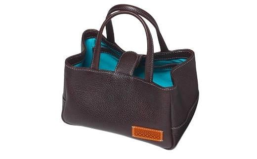 「三嶋柄入り」ハンドメイド 牛革 ミニバッグ(大)[こげ茶] バッグ やわらかい 牛革 裏地 は 綿 を使用 かわいい ハンドメイド おしゃれ レディース シンプル 贈り物 ギフト プレゼント 手提げ バック