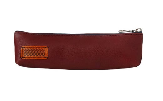 [色:ワイン]「三嶋柄入り」ハンドメイド牛革ペンケース(箱入り)