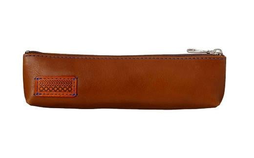 「三嶋柄入り」ハンドメイド牛革ペンケース（箱入り）＜モカ＞ コンパクト 筆箱 薄型 ポーチ かわいい おしゃれ レディース メンズ シンプル 贈り物 ギフト プレゼント