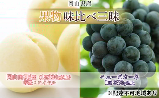 桃 ぶどう 2026年 先行予約 果物 味比べ三昧 岡山 白桃 2玉 等級：ロイヤル（1玉220g以上）ニュー ピオーネ 1房 380g以上 詰合せ もも 葡萄 岡山県産 国産 フルーツ 果物 ギフト 岡山の桃 岡山の葡萄 食べ比べ [№5735-1620]