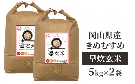 令和6年産 早炊 玄米 きぬむすめ 5kg×2袋 岡山県産　お米 米 コメ 国内産 [№5735-1977]