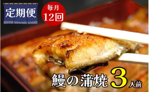 【定期便】全12回コース　蒲焼割烹うな繁　うなぎ蒲焼真空パック３人前