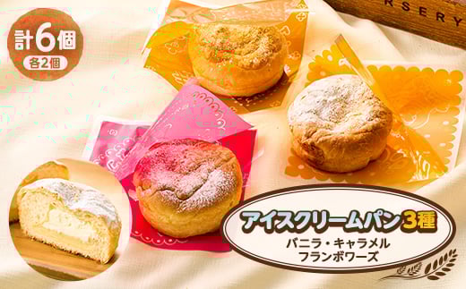 アイスクリームパン6個(バニラ2個、フランボワーズ2個、キャラメル2個)【1497081】