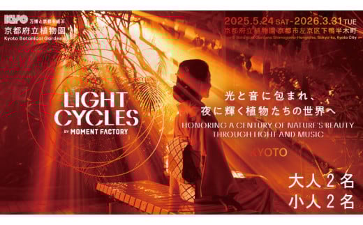【～2026年3月16日受付】 京都府立植物園 LIGHT CYCLES KYOTO 前売券 大人2枚 小人2枚 チケット イルミネーション プロジェクションマッピング ライトアップ 夜 幻想的 デート イベント 家族 大人 小人 子供 子ども こども 観光 旅行 体験 遊び 関西 京都 植物園 夏休み クリスマス 人気 おすすめ 京都府 ふるさと納税