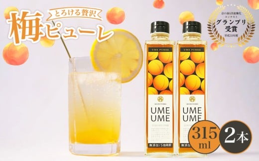 無添加 完熟梅ピューレ UMEUME 2本セット 315ml×2本 5倍希釈 フルーツ 果物 梅ソーダ 完熟梅 ジュース 梅ジュース 梅肉エキス 梅シロップ 果肉 常温 炭酸水 炭酸割 瓶 贈り物 ギフト プレゼント ヨーグルト 割材 炭酸割 お酒 焼酎 カクテル 京都府 京丹波 京都