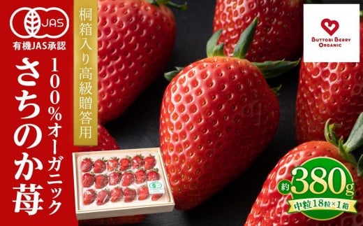 桐箱入り高級贈答用  とくしまオーガニックいちご・中粒(18粒 約380g)1箱