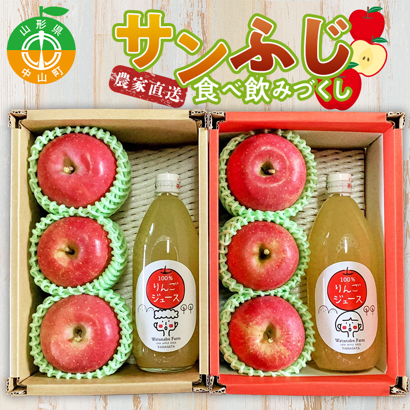 ≪2025年先行予約≫農家直送「サンふじ」食べ飲みづくし シェアセット 贈答用 ギフト ジュース りんご 小玉 F4A-0391