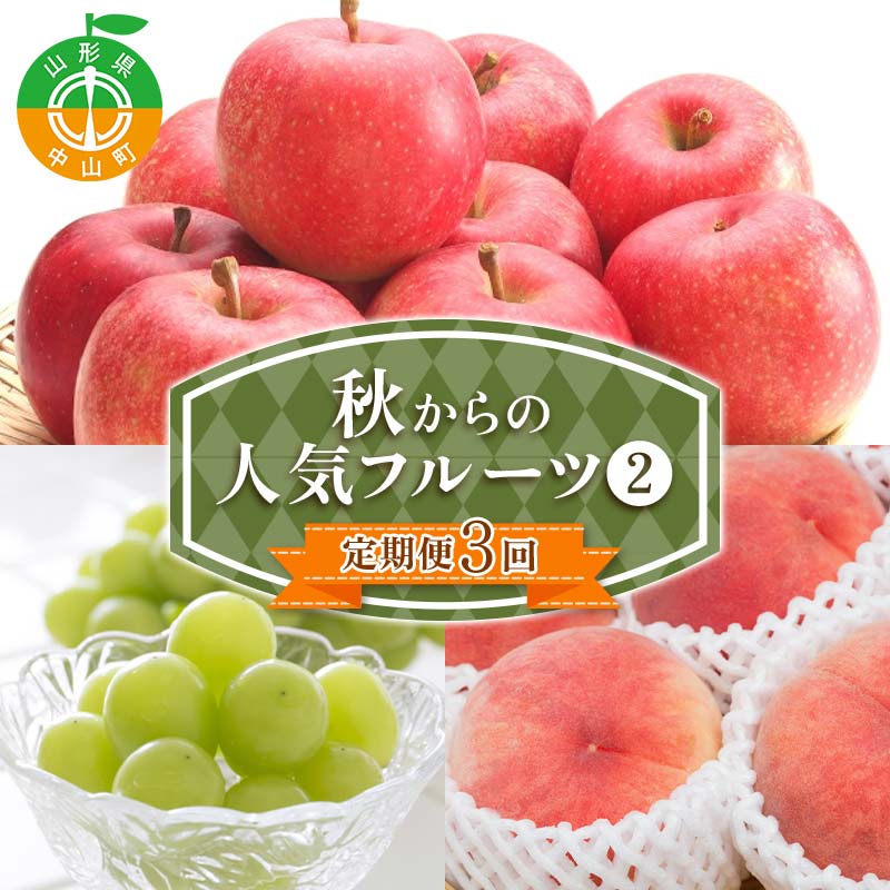 【定期便 3回】秋からの人気フルーツ定期便(2) 白桃 シャインマスカット ぶどう 葡萄 りんご サンふじりんご 果物 フルーツ 山形県 中山町 F4A-0448