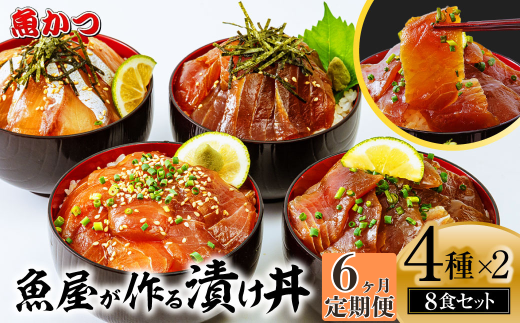 【6ヶ月 定期便】漬け丼 4種×2パック 計8食セット | 漬け丼 定期便 海鮮 惣菜 冷凍 真空パック 小分け 海鮮丼 海鮮セット 詰め合わせ 旬の鮮魚 ハマチ カンパチ カツオ 鯖 サバ ヒラマサ 平政 マグロ アジ ヒラメ 鯛 漬け づけ丼 お茶漬け ごはん 山口県 宇部市