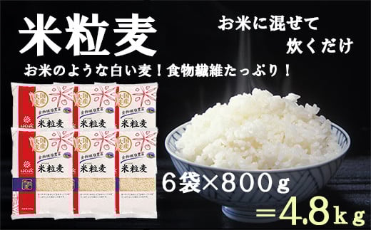 [はくばく]米粒麦 6袋(1袋800g) 国産大麦 食物繊維 麦 むぎ むぎご飯 麦ごはん 麦ご飯 白い麦