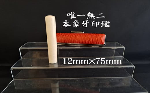 高級本象牙印鑑 長丈(選べる印鑑ケース 印伝柄またはトカゲ(赤・黒)ケース 別珍ケース付き)12.0mm×75.0mm はんこ ハンコ 実印 銀行印 認印 オーダー
