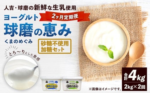 【定期便2回】 球磨の恵みヨーグルト (加糖、砂糖不使用) 各1kg 計2パック (計4kg) ヨーグルト 牛乳 乳製品 お菓子 菓子 洋菓子 定期便 九州 熊本県 相良村 冷蔵
