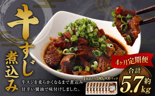 【4ヶ月定期便】牛すじ煮込み 180g×8パック 合計1.44kg 牛スジ スジ 牛肉 おつまみ おかず カレー 煮物 惣菜 お惣菜 湯煎 簡単調理 小分け
