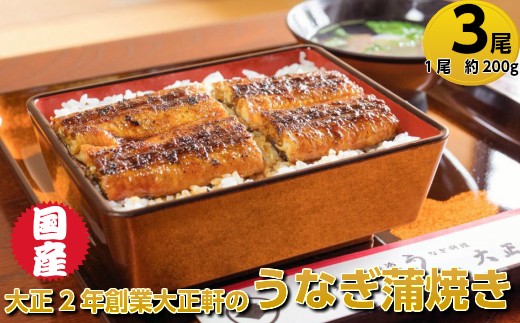 <最大5ヶ月待ち・日付指定不可>大正二年創業!「大正軒」の国産うなぎ蒲焼(3尾/約7.5人前)