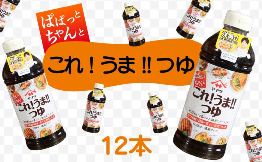 これ!うま!!つゆ 12本 (1本500ml) つゆ 万能つゆ 白だし だし 調味料 家庭用 おかず 料理 グルメ ヤマサ かつおだし さば節 めんつゆ 大豆 うま味 出汁 うどん 親子丼 和風パスタ 炊き込みご飯 肉じゃが 漬け丼 唐揚げ 下味 簡単 アレンジ 時短レシピ 料理初心者 和風 和食 おすすめ 人気 送料無料 ふるさと納税 ふるさと納税調味料 千葉県 銚子市 櫻井謙二商店