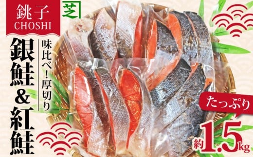 鮭 味くらべ! 定塩鮭 厚切り 紅鮭 と 銀鮭 のセット 合計約 1.5kg 冷凍 厚切り 紅鮭 銀鮭 鮭 天然紅鮭 塩銀鮭 さけ シャケ 切り身 鮭切身 塩鮭 海の幸 お取り寄せ 贈り物 贈答 贈物 ギフト お歳暮 プレゼント 人気 おかず 酒の肴 国内加工 小分け ふるさと納税 ふるさと納税鮭 13000 13000円 13,000円 送料無料 千葉県 銚子市 シバショウ