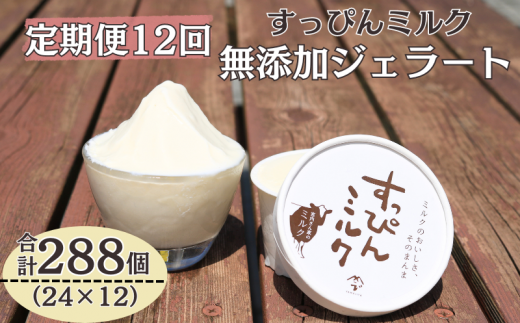定期便 12回 無添加ジェラート すっぴんミルク 24個 全12回 合計288個 ジェラート アイス ミルク 牛乳 シャーベット デザート スイーツ 氷菓子 カップ 洋菓子 生クリーム バニラ 無添加 保存料 安定剤 不使用 ギフト プレゼント 贈り物 お取り寄せ 送料無料 千葉県 銚子市 YAMAJIYA