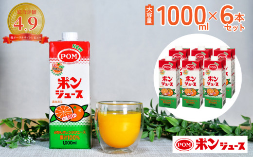 果汁100％ ポンジュース 1000ml×6本セット 紙パック｜ ジュース  みかんジュース オレンジジュース 子ども POM オレンジ みかん 果汁 えひめ飲料 愛媛 酸味 甘味 濃厚 爽やか 香り ブレンド コク 味わい 保存 スクエアタイプ キャップ付き ファミリー 大人数 環境配慮 プラスチック減 茨城県 常陸太田市