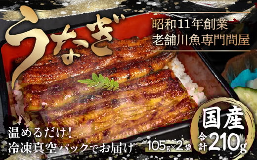 KAQ001 国産うなぎの蒲焼〈冷凍・真空〉約105ｇ×2パック（2尾分）合計約210ｇ ふるさと納税 うなぎ 国産 鰻 2尾 千葉県 木更津 送料無料