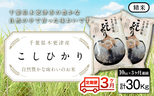 KW007 ＜3ヶ月定期便＞千葉県木更津産 精米こしひかり10kg×3ヶ月連続 計30kg